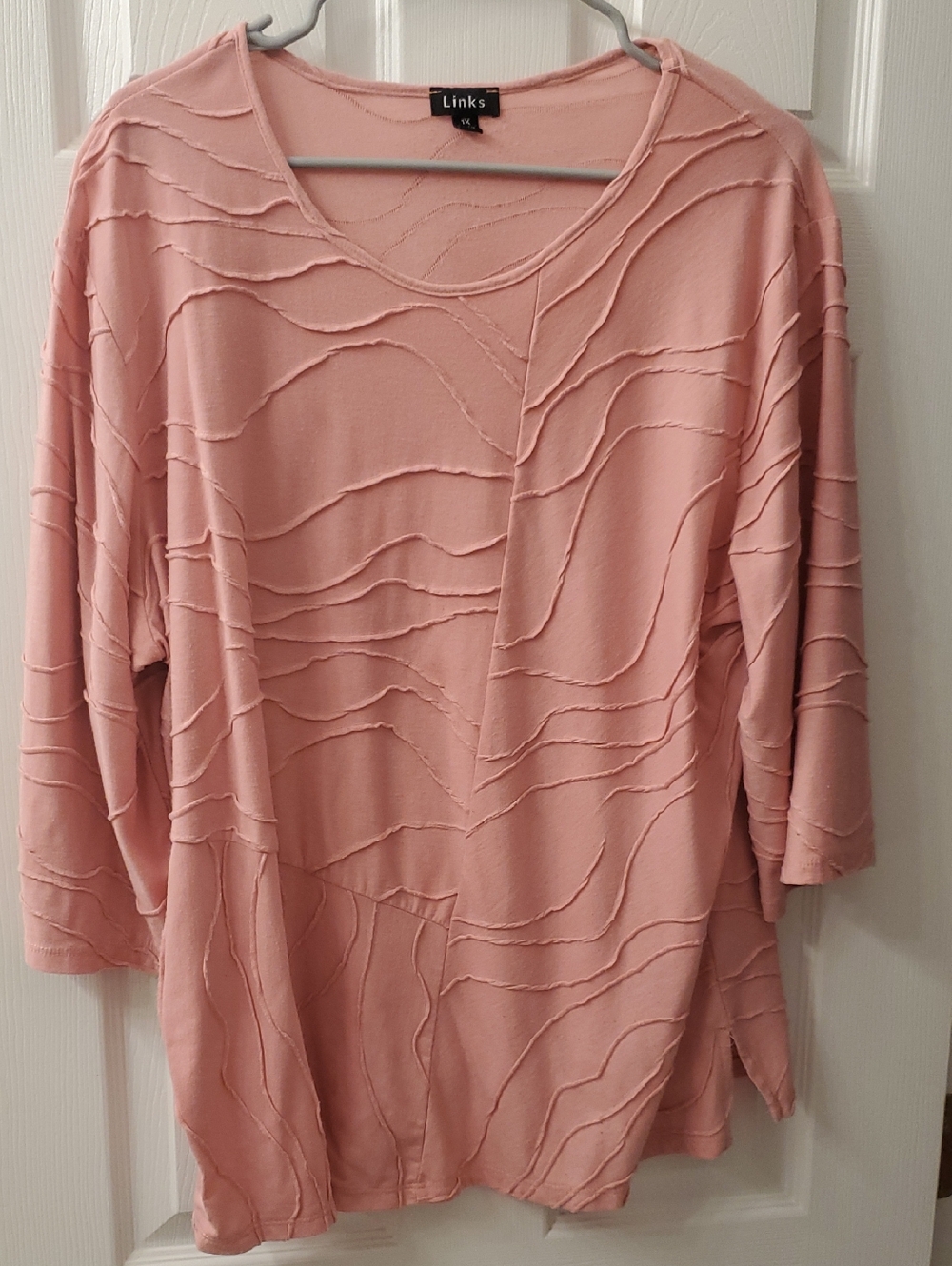 Link Pink Textured Wave-Detail Long Sleeve Top